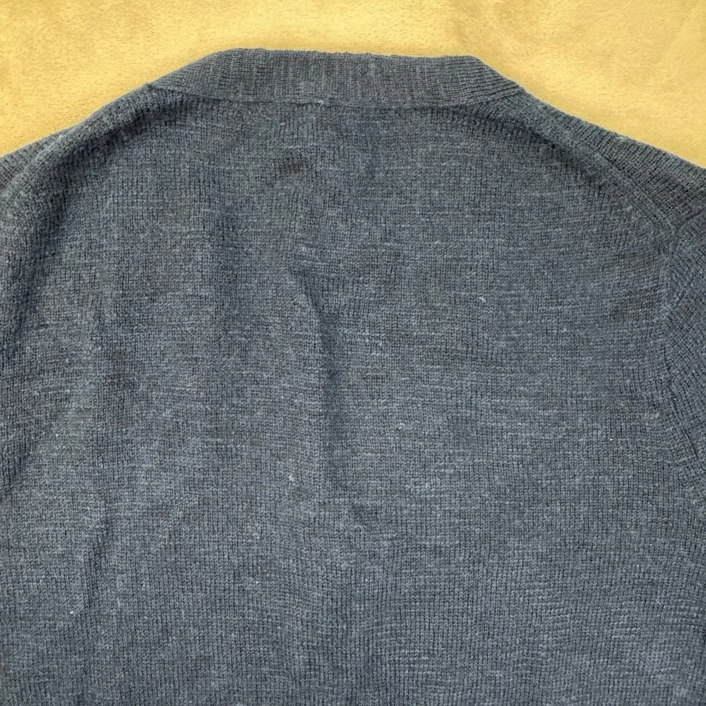 J. Crew Slate Blue Wool Cardigan with Brown Elbow Patches